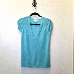 Issac Mizrahi 2000s Aqua Short Sleeve Sweater Top Y2K Fairy